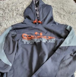 Underarmor size XL - drawstring hoodie, dark gray  light gray and orange accents